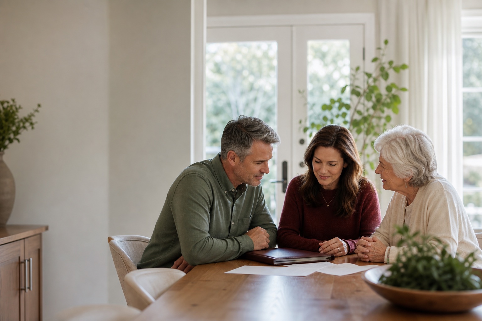 A family reviewing an estate plan together at home